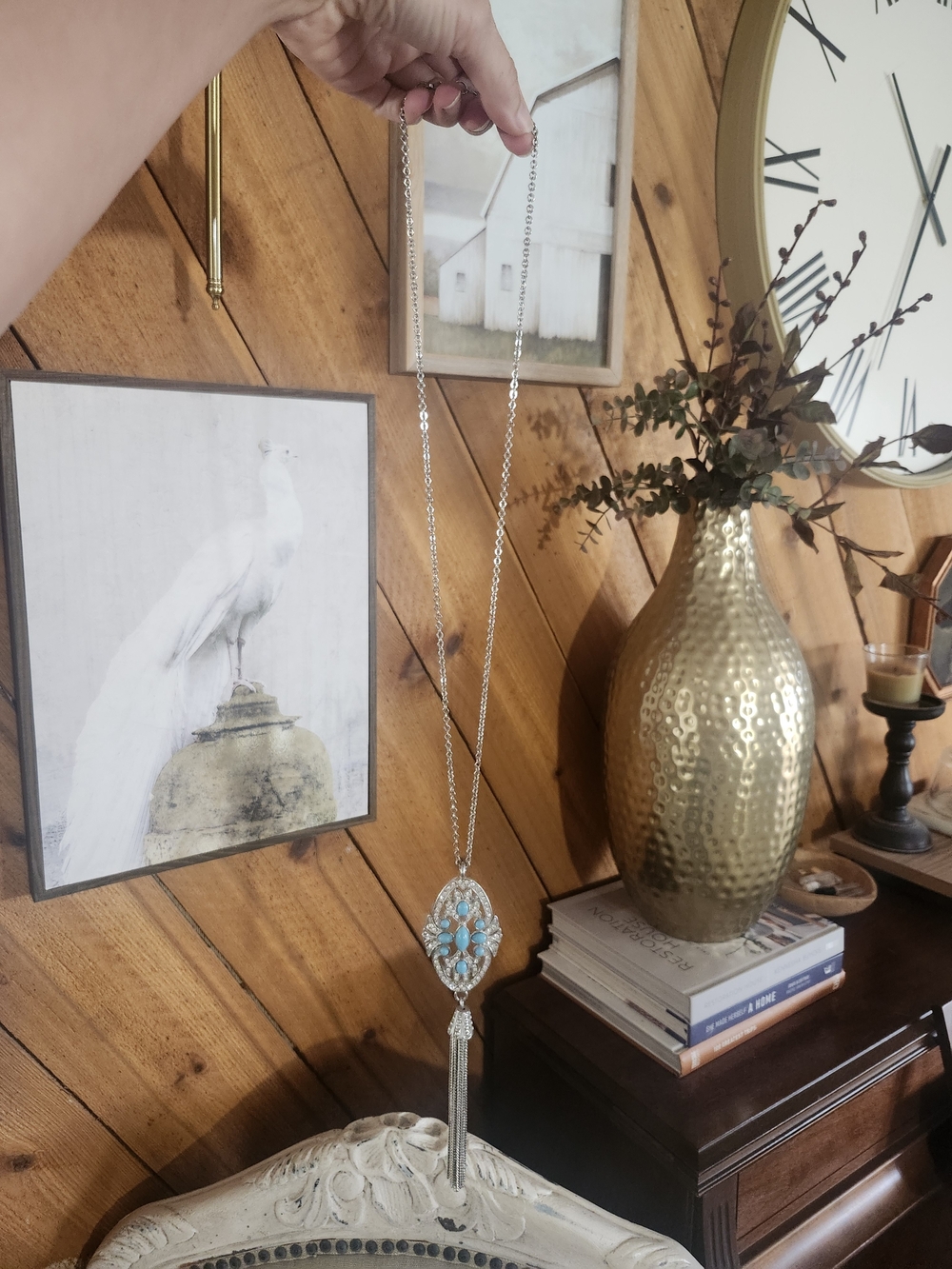 Festival Necklace with Turquoise Colored Accents and Tassel Coachella